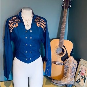 Vintage Western Cropped Dress Shirt w/ Embroidery